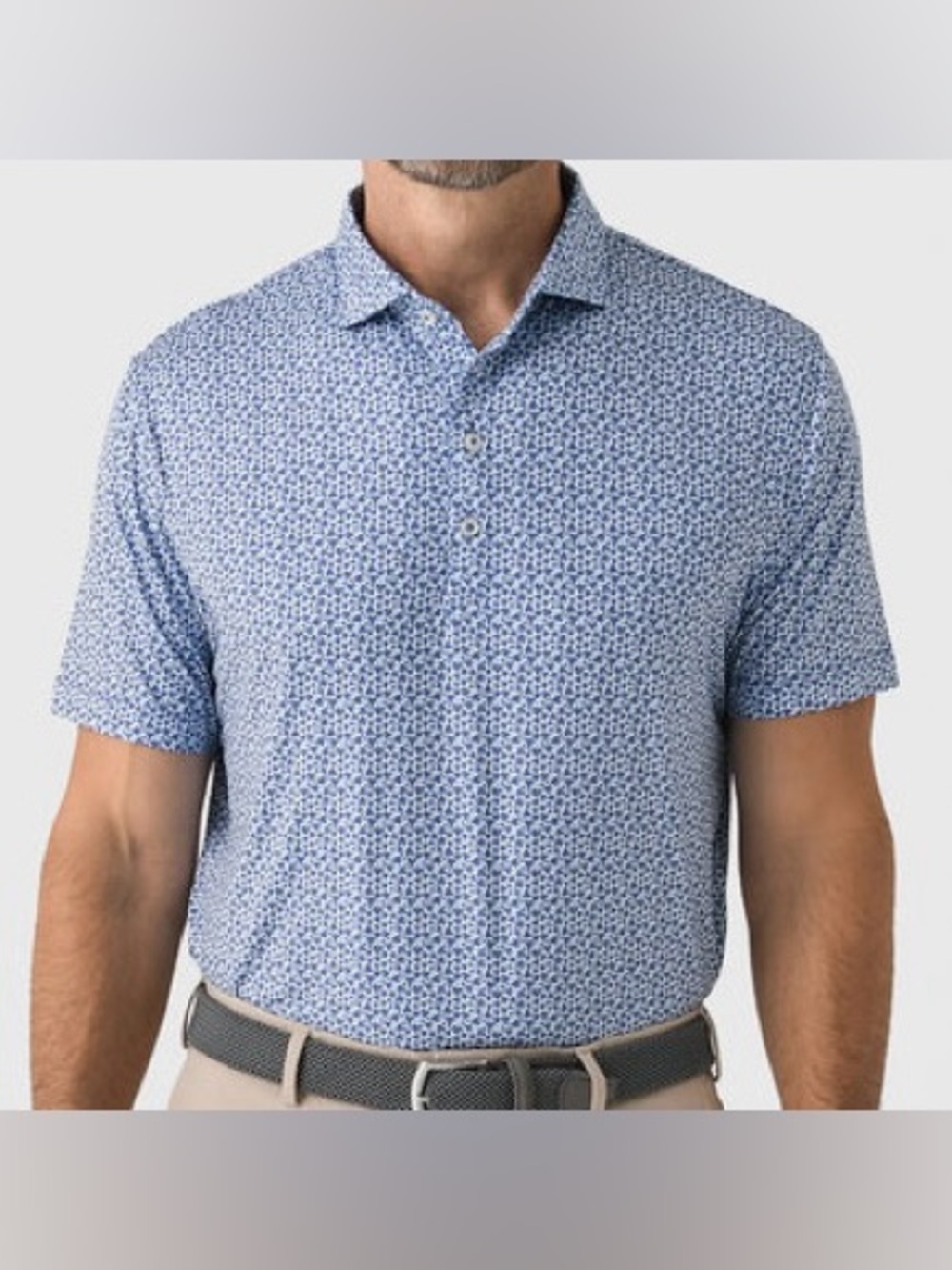 Johnnie-O Lake Blue Four Leaf Featherweight Performance Polo Geo Print Clover